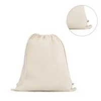 Sacola tipo mochila 100% algodão orgânico (140 g/m²), com alças em algodão para fechar. 370 x 410 mm