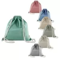 Sacola/mochila confeccionada em algodão mescla reciclado, gramatura 140g/m², com alças em algodão cru.