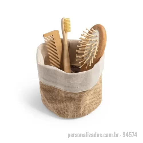 Sacola de Juta personalizada - Sacola multiusos em juta e algodão (260g/m²). Pode ser utilizado como vaso para plantas ou bolsa de arrumação. Ø180 x 130 mm
