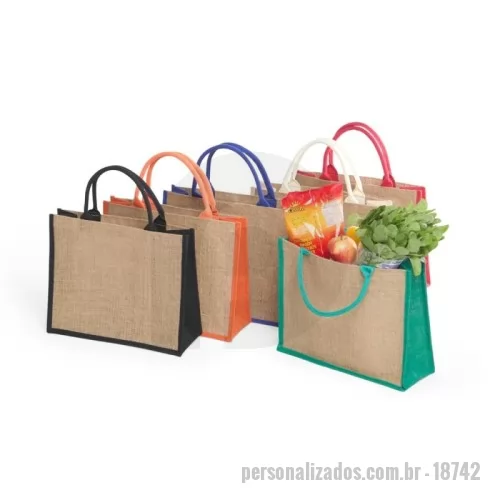 Sacola de Juta personalizada - Sacola ecológica confeccionada em juta com alças costuradas na parte interna.