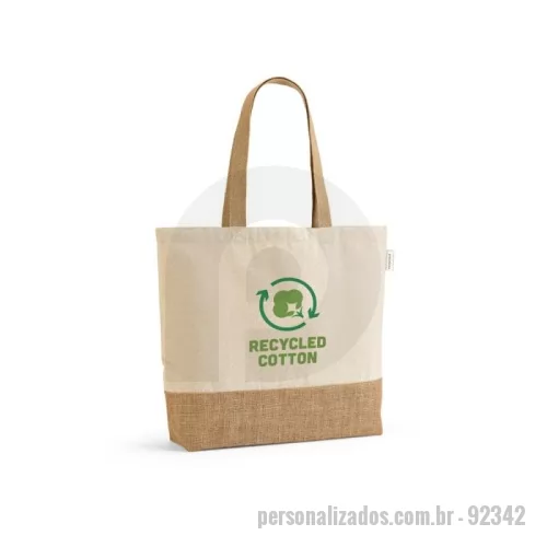 Sacola de Juta personalizada - Sacola em 70% algodão reciclado e 30% poliéster reciclado (220 g/m²) com base em juta. Alças em webbing com 65 cm. 460 x 380 x 100 mm