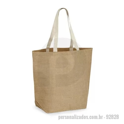 Sacola de Juta personalizada - Sacola 100% juta (360 g/m²) com laminado no interior e com alças webbing com 60 cm. Sacola ideal para compras. 385 x 445 x 165 mm
