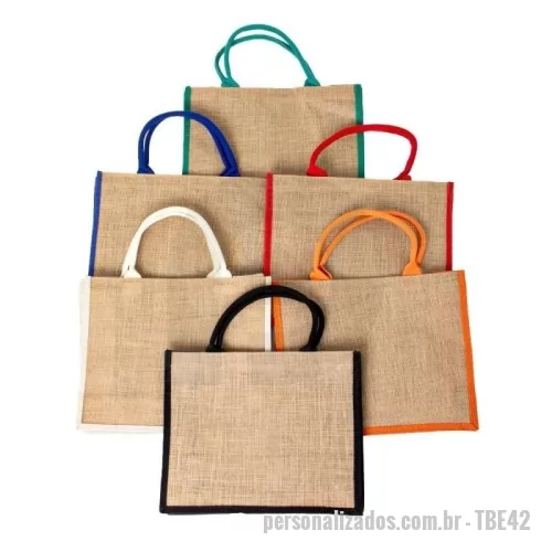 Sacola de Juta personalizada - Sacola ecológica confeccionada em juta com alças costuradas na parte interna.