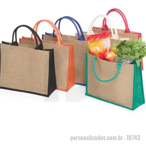Sacola de Juta personalizada - Sacola de Juta Personalizada - 18742 - Sacola ecológica confeccionada em juta com alças costuradas na parte interna. - 179139 - Sacola de Juta