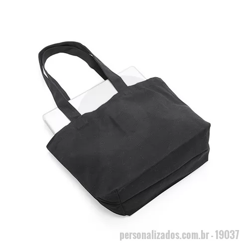 Sacola de lona personalizada - Sacola confeccionada em lona resistente a respingos dágua. Conta com duas alças de costura interna.