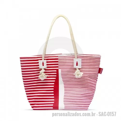 Sacola de Nylon personalizada - Sacola de praia confeccionada em Nylon 600, forro em microfibra, medidas 35x45x10 forro de nylon e alça de corda.