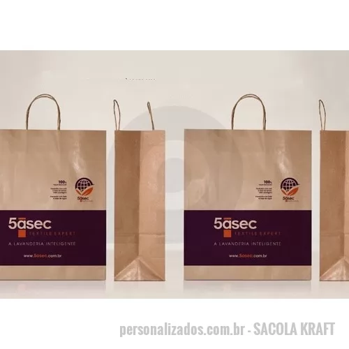 Sacola de papel personalizada - Sacola de Papel Kraft Acabamento premium e impacto visual que posiciona sua marca acima da concorrência. Embalagem 100% RECICLÁVEL.