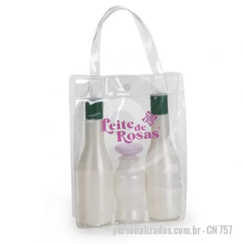 Sacola de plástico personalizada - SACOLA DE PLASTICO EM PVC 020 COM ALÇA DE SILICONE E BOTÃO PLASTICO MEDIDAS - 20X24X6.5 