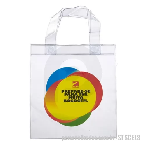 Sacola de PVC personalizada - Sacolas Promocionais. Confeccionado em PVC 0,20mm com impressão da logomarca em silkscreen. Nas medidas de 35 x 40cm. É o brinde personalizado ideal para fidelizar clientes e colaboradores.