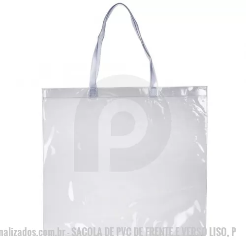 Sacola de PVC personalizada - Sacola de pvc de frente e verso liso, possui alça com detalhe em relevo. OBS.: Para prolongar a vida útil do material pvc, atente-se as condições ideais de armazenamento: mantenha o material em local seco e arejado, livre da exposição ao sol e altas 