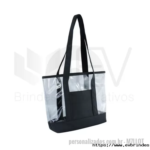 Sacola de PVC personalizada - A Sacola de PVC Transparente com Nylon Personalizada combina resistência, praticidade e excelente apresentação para sua marca. Produzida com corpo em PVC transparente e acabamento em nylon de alta qualidade, oferece maior durabilidade e um visual moderno, ideal para eventos, feiras, congressos, ações promocionais, kits corporativos, cosméticos e brindes personalizados.  Seu design permite visualizar facilmente o conteúdo interno, enquanto o acabamento em nylon proporciona mais resistência ao uso diário e um toque sofisticado ao produto. Fabricamos em diversos tamanhos, cores e modelos, com personalização exclusiva para atender às necessidades da sua empresa.  Características do Produto  ? PVC transparente de alta qualidade ? Acabamento reforçado em nylon resistente ? Diversos tamanhos e modelos disponíveis ? Personalização com logomarca ou arte exclusiva ? Alças resistentes para maior conforto no transporte ? Ideal para eventos, feiras, brindes corporativos e kits promocionais ? Produç