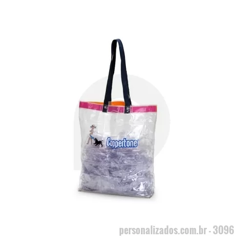 Sacola de PVC personalizada - Sacola transparente em pvc com alça de nylon, dim. 17x35x30cm 
