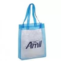 SACOLA FOLE EM PVC, confeccionada em pvc colorido ou transparente, medida 29x35x08cm, com alça do mesmo material, incluso impressão da sua marca.