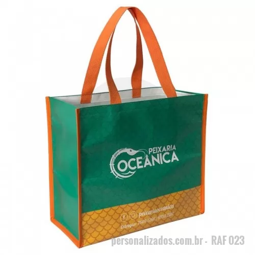 Sacola de ráfia personalizada - Sacola de Ráfia Laminada 120 Gramas -Cromia frente e costa mais lateral