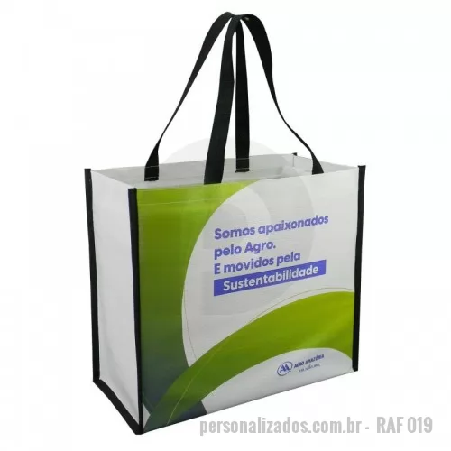 Sacola de ráfia personalizada - Sacola de Ráfia Laminada 120 Gramas -Cromia frente e costa mais lateral