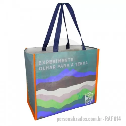 Sacola de ráfia personalizada - Sacola Reutilizável de Ráfia Laminada 120 Gramas -Cromia frente e costa mais lateral