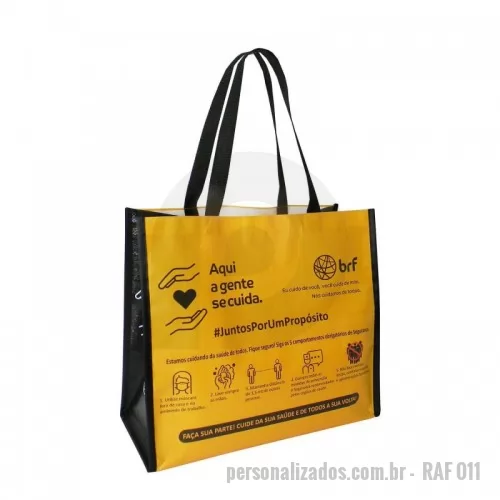 Sacola de ráfia personalizada - Sacola de Ráfia Laminada 120 Gramas -Cromia frente e costa mais lateral