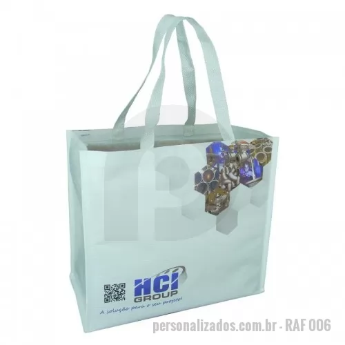 Sacola de ráfia personalizada - Sacola de Ráfia Laminada 120 Gramas -Cromia frente e costa mais lateral