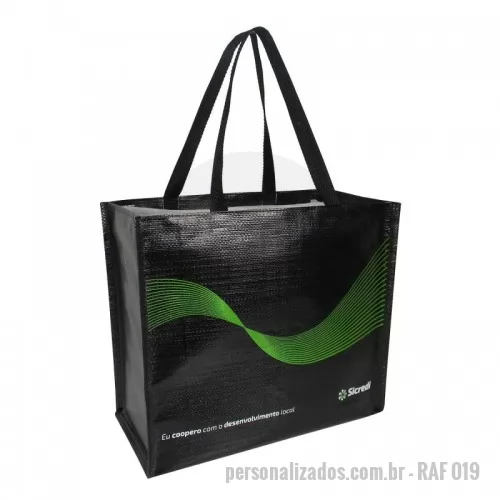 Sacola de ráfia personalizada - Sacola de Ráfia Laminada 120 Gramas -Cromia frente e costa mais lateral