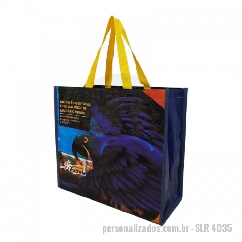 Sacola de ráfia personalizada - Sacola Confeccionada em ráfia, modelo retornável com alça e viés personalizado. Estampa em Silk até quatro cores para pequenas e médias quantidades, para grandes quantidades Impressão Digital, sem limite de cores.