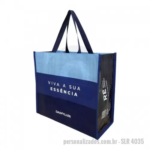 Sacola de ráfia personalizada - Sacola Confeccionada em ráfia laminada, modelo reutilizável com alça e viés personalizado. Impressão Digital, sem limite de cores. Produto de grande tiragem vendido acima de 5.000 peças.