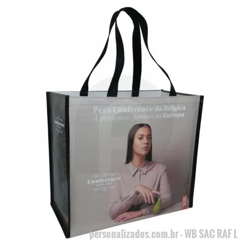 Sacola de ráfia personalizada - Sacola de Ráfia Laminada 120 Gramas -Cromia frente e costa mais lateral