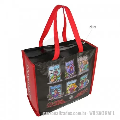 Sacola de ráfia personalizada - Ecobag em  Ráfia Laminada 120 Gramas -com ZIPER -Cromia frente e costa mais lateral