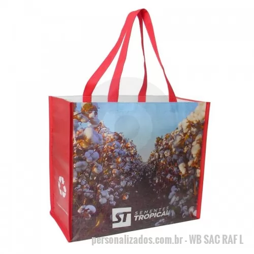 Sacola de ráfia personalizada - Sacola de Ráfia Laminada 120 Gramas -Cromia frente e costa mais lateral