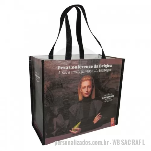 Sacola de ráfia personalizada - Sacola de Ráfia Laminada 120 Gramas -Cromia frente e costa mais lateral
