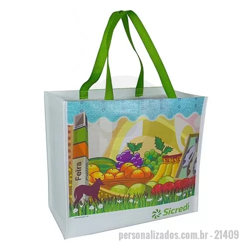 Sacola de ráfia personalizada - Sacola de  ráfia 120G. Acabamento em costura e impressão digital U.V