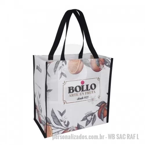 Sacola de ráfia personalizada - Sacola de Ráfia Laminada 120 Gramas -Cromia frente e costa mais lateral