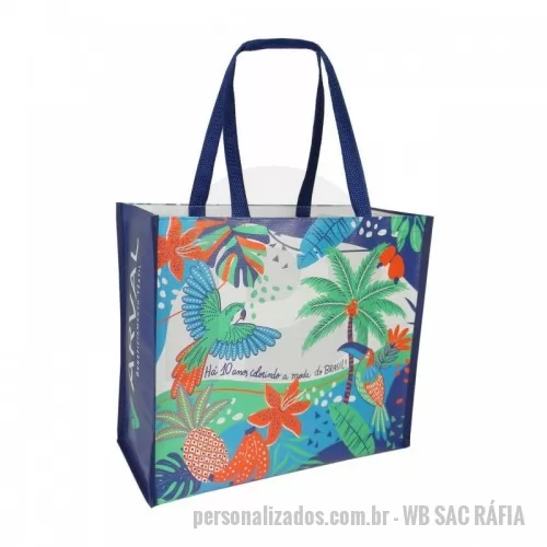 Sacola de ráfia personalizada - Sacola de Ráfia Laminada 120 Gramas -Cromia frente e costa mais lateral