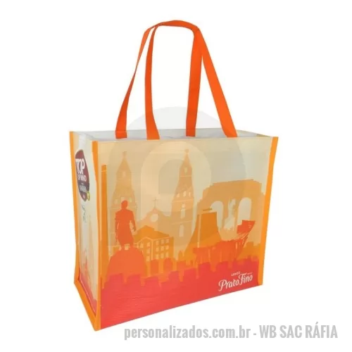 Sacola de ráfia personalizada - Sacola de Ráfia Laminada 120 Gramas -Cromia frente e costa mais lateral