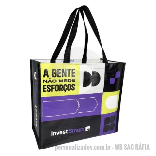 Sacola de ráfia personalizada - Sacola de Ráfia Laminada 120 Gramas -Cromia frente e costa mais lateral