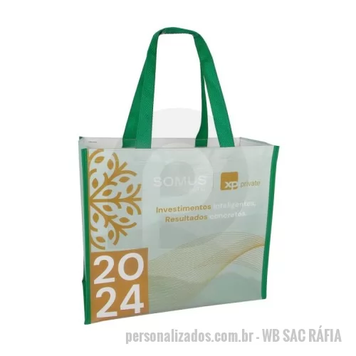 Sacola de ráfia personalizada - Sacola de Ráfia Laminada 120 Gramas -Cromia frente e costa mais lateral
