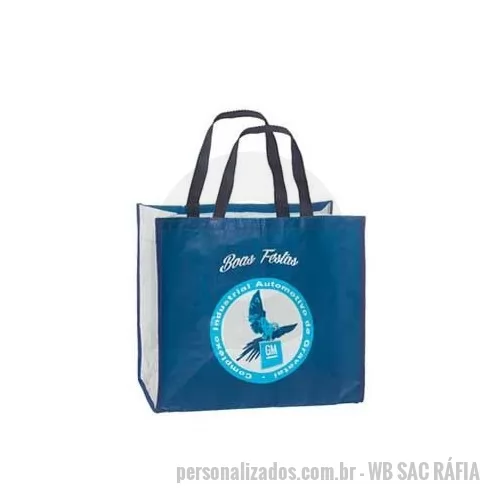 Sacola de ráfia personalizada - Sacola de Ráfia Laminada 120 Gramas -Cromia frente e costa mais lateral