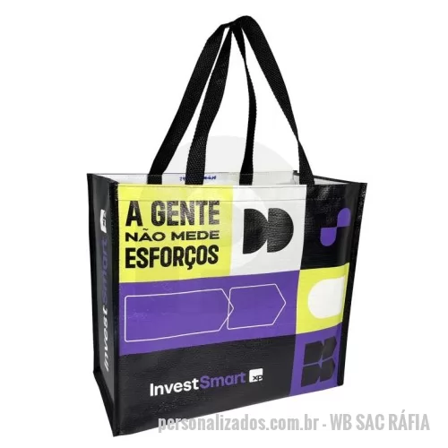 Sacola de ráfia personalizada - Sacola de Ráfia Laminada 120 Gramas -Cromia frente e costa mais lateral