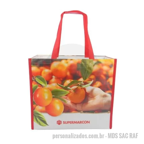 Sacola de ráfia personalizada - Sacola de Ráfia Laminada 120 Gramas -Cromia frente e costa mais lateral