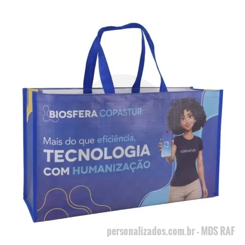 Sacola de ráfia personalizada - Sacola de Ráfia Laminada 120 Gramas -Cromia frente e costa mais lateral
