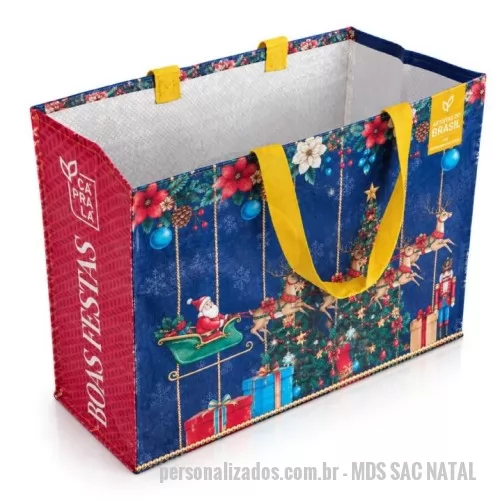 Sacola de ráfia personalizada - Sacola de Ráfia Natal  - Modelo TRENÓ ,em Ráfia  Laminada 120 Gramas -Cromia frente e costa mais lateral