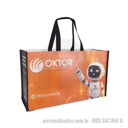 Sacola de ráfia personalizada - Sacola de Ráfia Laminada 120 Gramas -Cromia frente e costa mais lateral