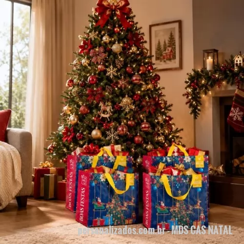 Sacola de ráfia personalizada - Sacola de Ráfia NATAL  Laminada 120 Grs - Impressão DIGITAL UV - Qualidade Fotográfica