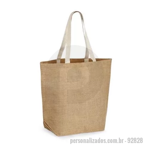 Sacola de tecido personalizada - Sacola. Juta: 360 g/m². Com laminado no interior. Alças webbing de 60 cm. 445 x 385 x 165 mm