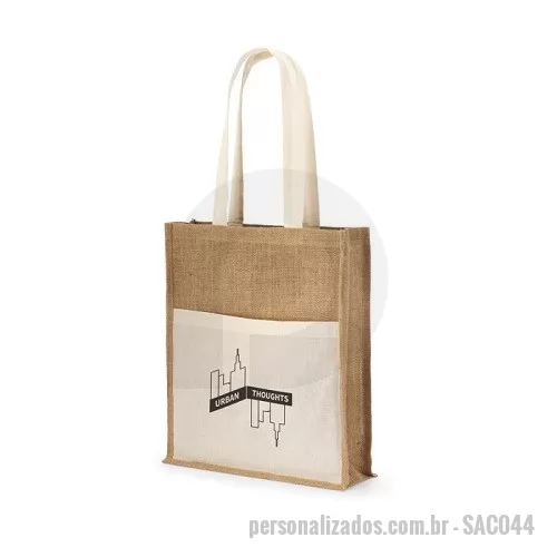 Sacola de tecido personalizada - Sacola Tecido Juta com Bolso Frontal