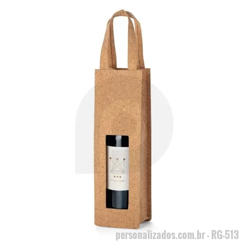 Sacola de tecido personalizada - Sacola em cortiça para 1 garrafa. Sacola amiga do ambiente com 2 alças e janela na parte frontal, ideal para oferta.