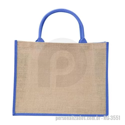 Sacola de tecido personalizada - Sacola ecológica confeccionada em juta com alças costuradas na parte interna.