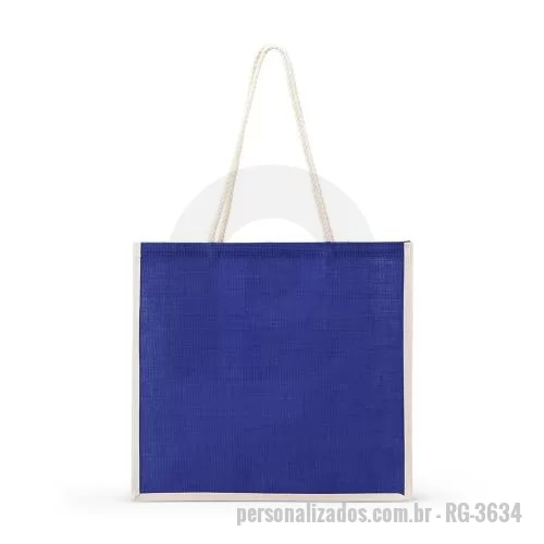Sacola de tecido personalizada - Sacola ecológica confeccionada em juta com alças costuradas na parte interna.