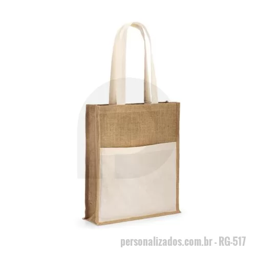 Sacola de tecido personalizada - Sacola em 100% juta (240 g/m²) com alças de 65 cm e um bolso frontal em 100% algodão (140 g/m²).