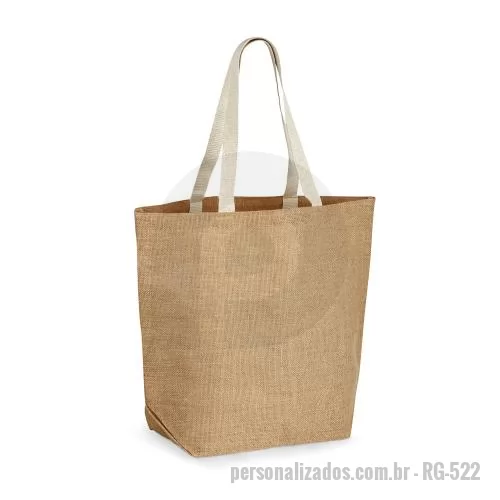 Sacola de tecido personalizada - Sacola em 100% juta (360 g/m²) com laminado no interior e alças webbing de 60 cm. Ideal para compras.