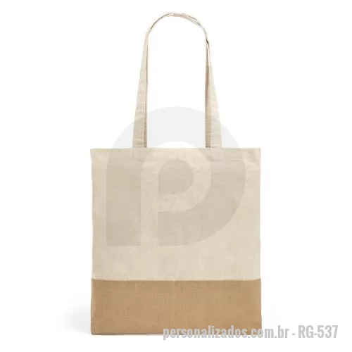 Sacola de tecido personalizada - Sacola em 100% algodão (160 g/m²) com detalhe em imitação de juta e alças de 65 cm.